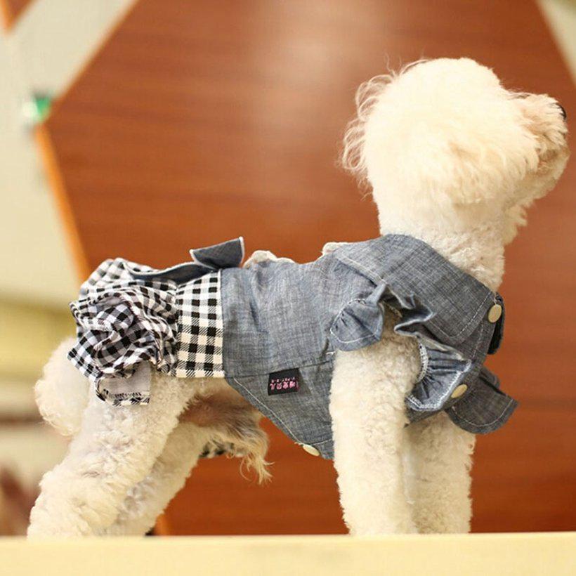 Cute With Bowknot Dog Denim Dress For Small Dogs Pet Apparel Summer Teddy Party Costume