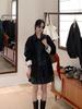Women's Gray Wool Pleated A-line Mini Skirt with Elastic High Waist and Drawstring - College Style for Autumn and Winter