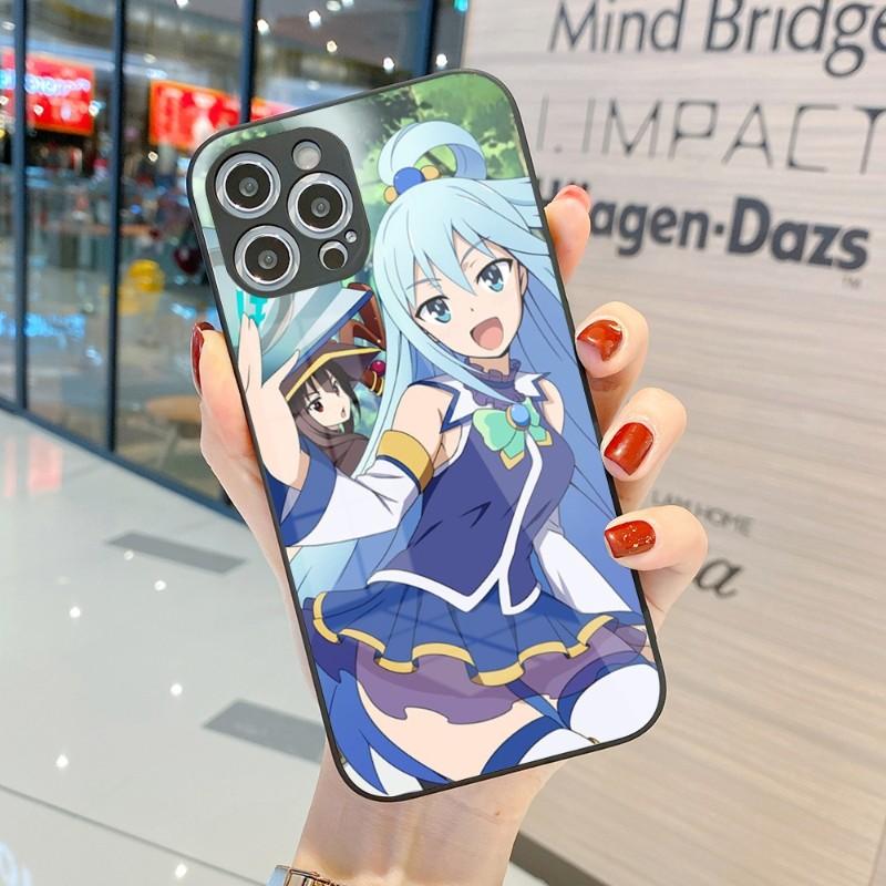 Husă de telefon drăguță Konosuba Anime Girl pentru IPhone 14 13 12 11 Pro Max X XR XS 8 7 Plus Husă de telefon din sticlă lichidă