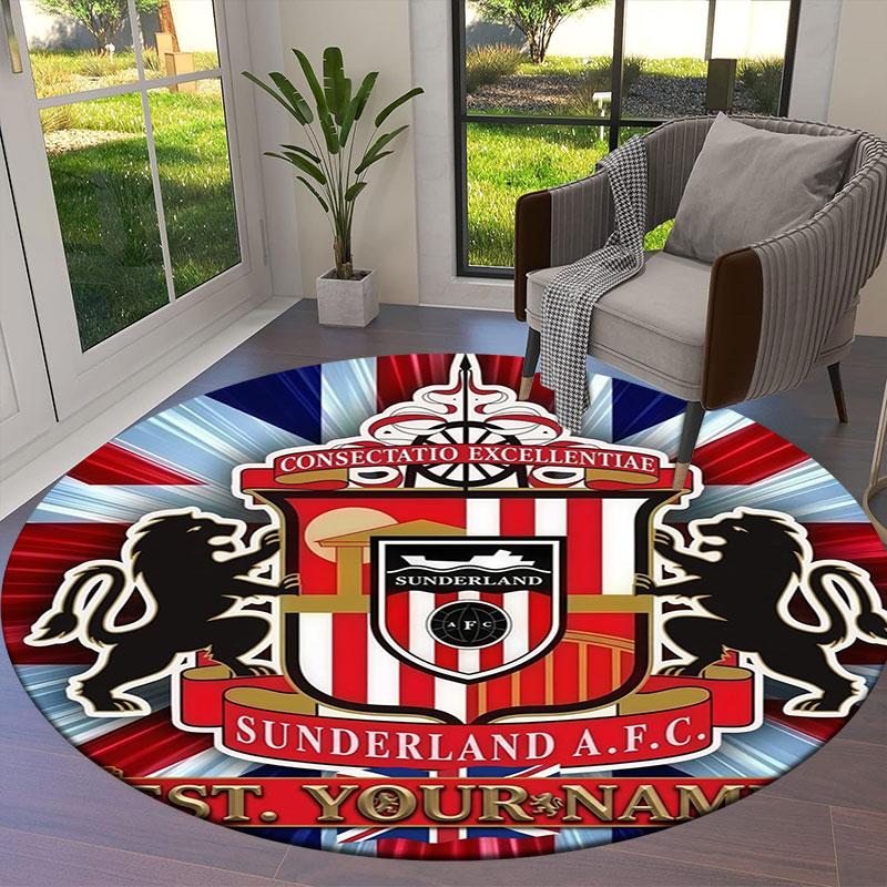 Sunderland A.F Custom Name Round Area Rug,Carpet Rug for Living Room Bedroom Sofa Playroom Decor,Non-slip Floor Mat