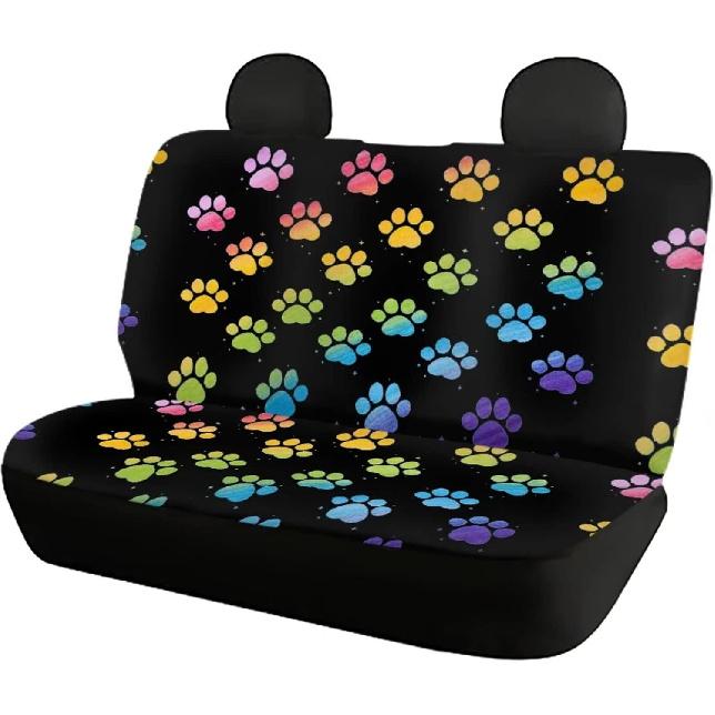 Forchrinse Rainbow Dog Paw Print Car Seat Cover,Auto Back Seat Cover Rear Bench Seat Cover Fit Most Vehicles SUV Sedan,Set of 2 Rainbow Dog Paw