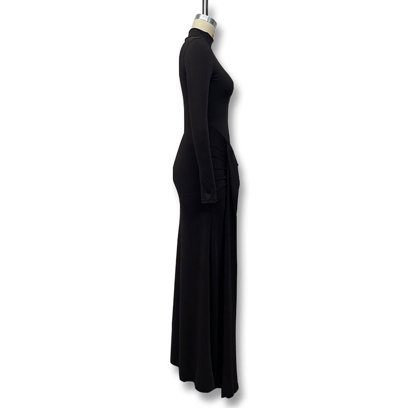 European & American High Slit Bandage Bodycon Dress - Autumn/Winter Sexy Slimming High Neck Long Dress for Women