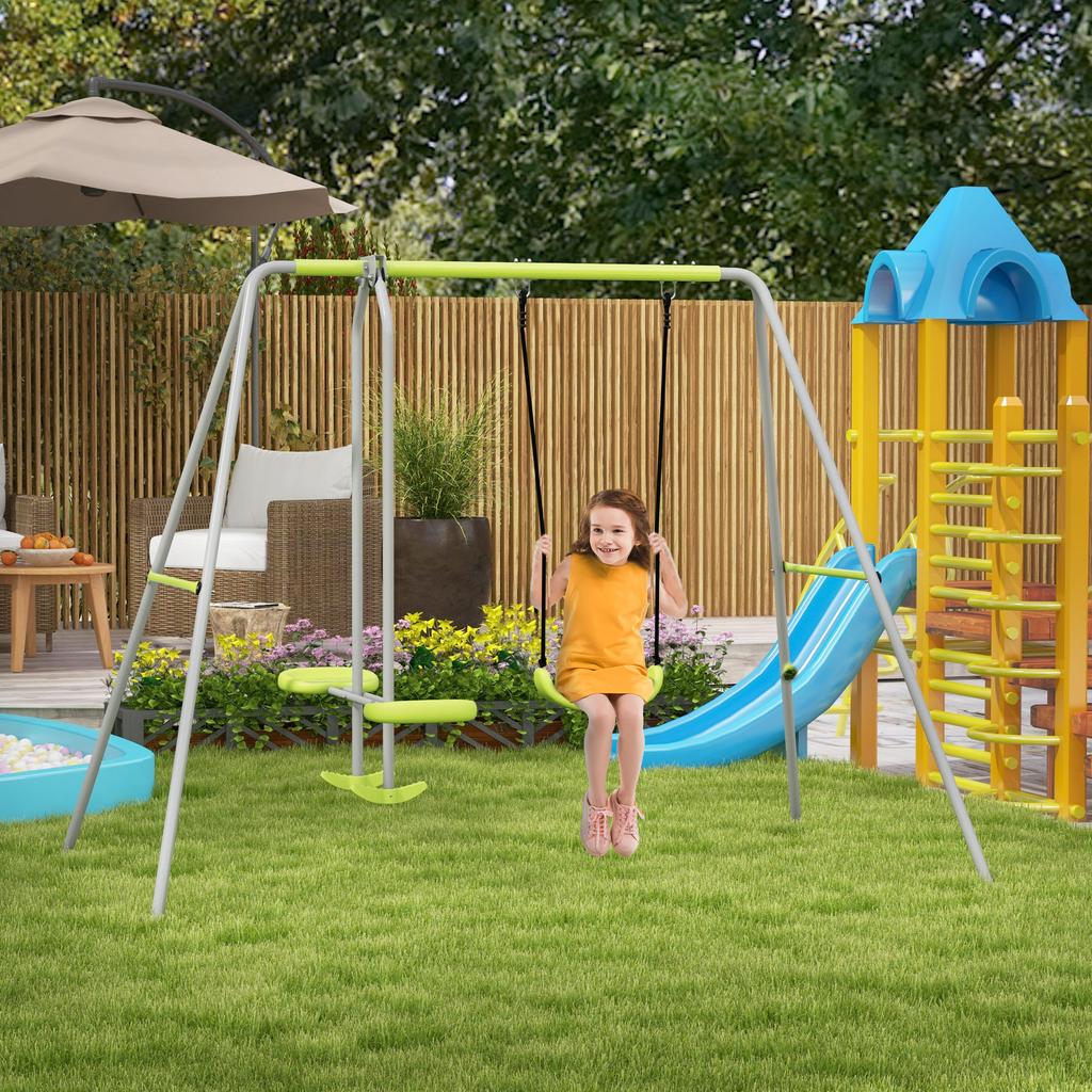 Altalena con 2 Punti di Ancoraggio con 1 Altalena e Sedile Faccia a Faccia 255 x 160 x 180 cm Max. Carico 135 kg Verde Grigio