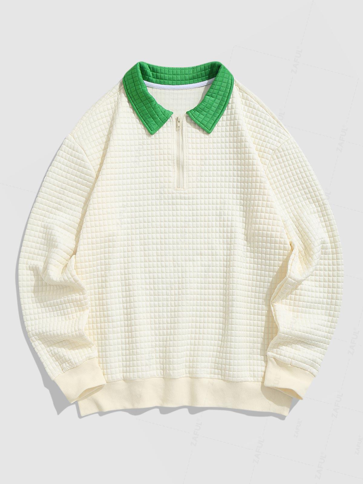 

ZAFUL Quarter Zip Colorblock Textured Pullover Sweatshirt S света кофе