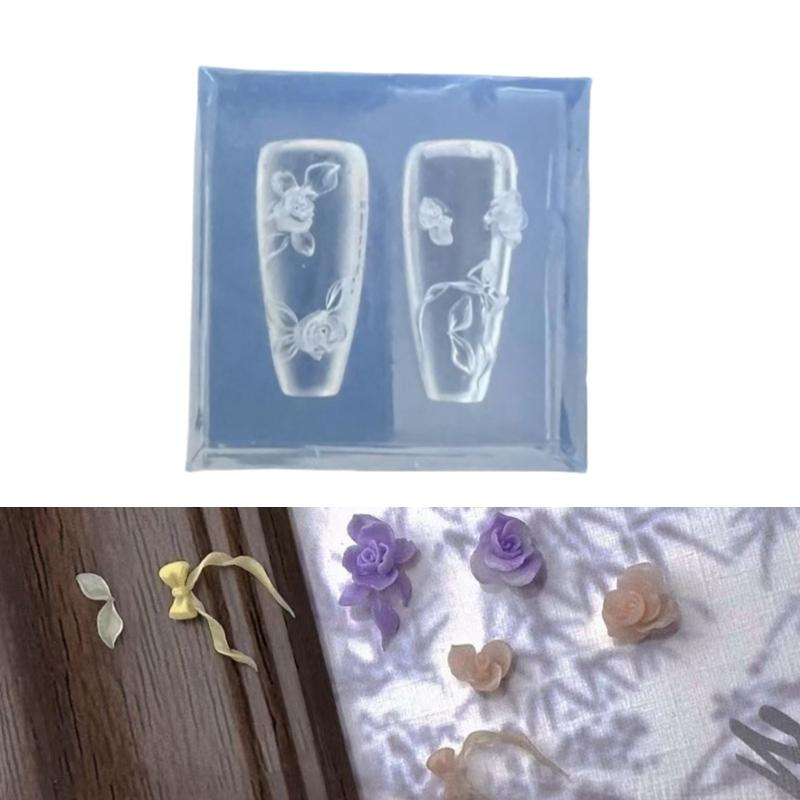 Reusable Emboss Flower Bowknot Nail Charm Making Mold Unique Nail Art Silicone Mold For 3D Manicure Decoration