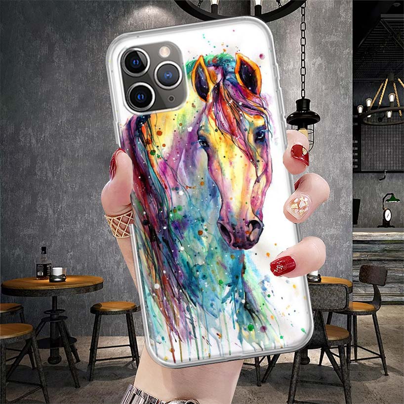 Animal Oil Painting Horse Soft Phone Case For IPhone 11 17 Air 16E 16 Pro Max 15 + 14 Plus 13 Mini 12 Apple 7 SE 8 Fundas Coque