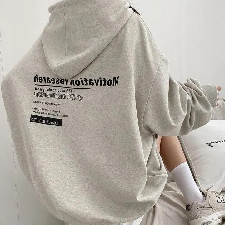 Women's Hood Long Sleeve Oversized Hoodie Loose Fit Casual Letter Print Midi Sweatshirt Fleece Lined Winter Pullover Top