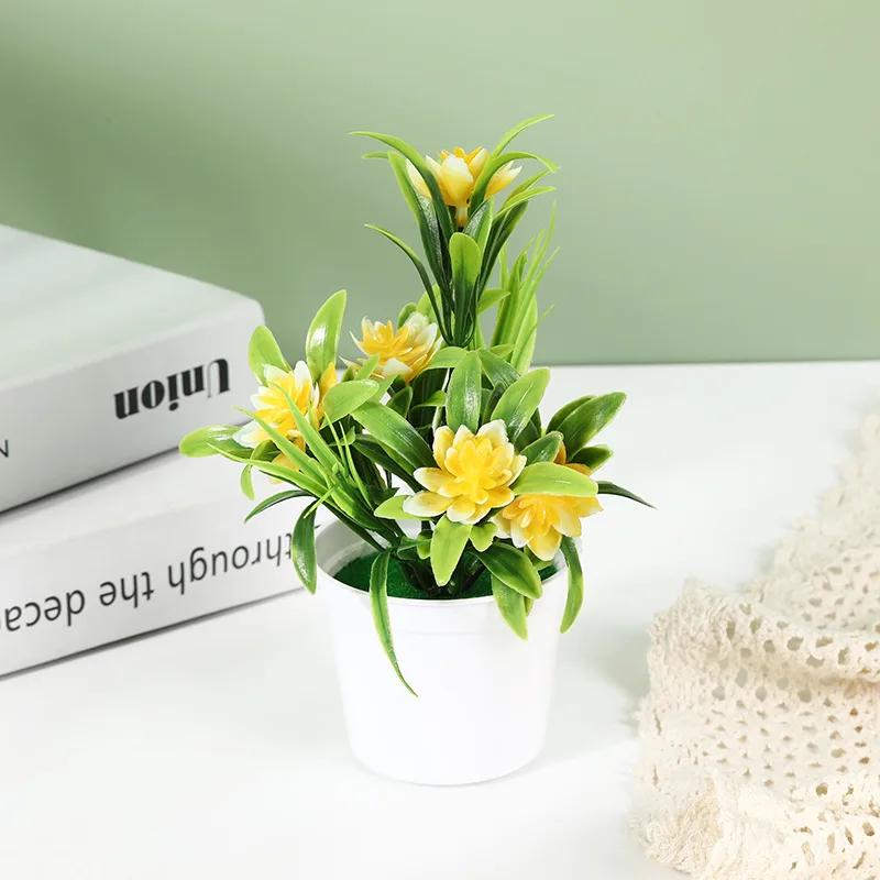 Artificial Potted Simulation Fake Lotus Yellow Red Orange Pink Purple Plants Flower Home Garden Table Decoration Room Ornaments