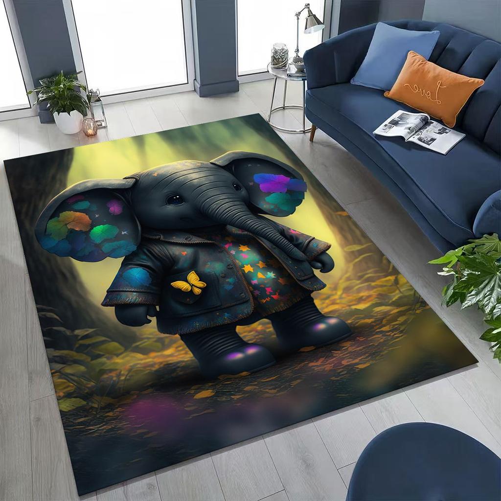 27 Stil Weisheit Elefant Cartoon Teppich für Schlafzimmer Wohnzimmer Sofa Zuhause Fußmatte Dekor,Große Kinder Spiel Anti-Rutsch Bodenmatte Geschenk