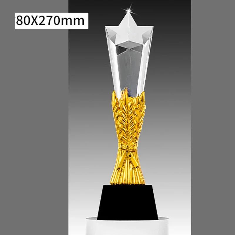 Customized Five pointed Star Pillar Crystal Trophy, Excellent Souvenir Reward Home Decoration Honor Gold Silver Copper Medal 1Pc