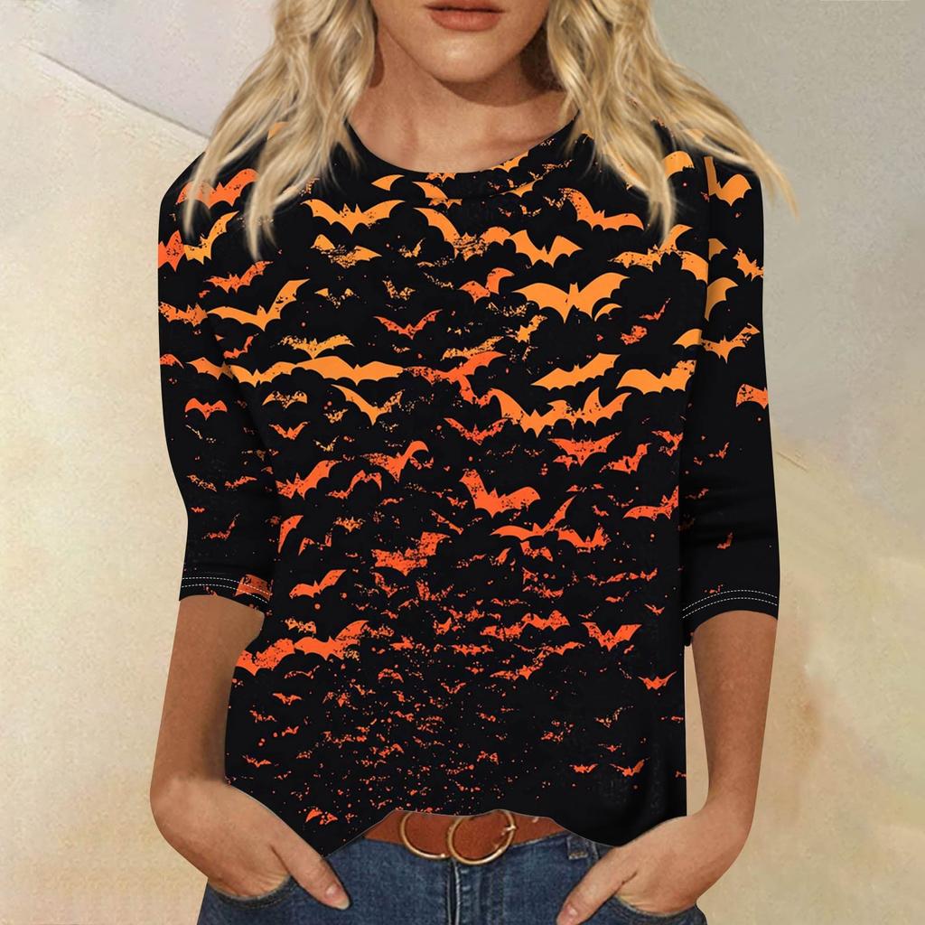 Women's Fashion Casual Round Neck 3/4 Sleeve Loose Printed T-Shirt Ladies Top