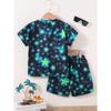 Directional Hot Selling Summer Boys Cool Dinosaur with Stars Printed Short-Sleeved Shorts Suit Abstract Style