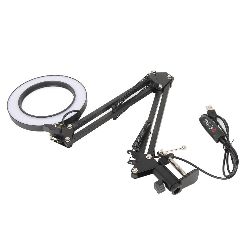 3 Colors 10X Magnifier Adjustable Desk Lamp With Clamp Magnifying Lamp Precision Work