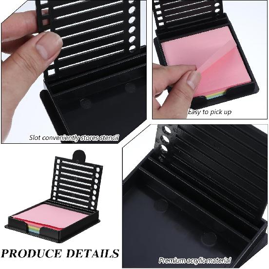 Sticky Note Stencil with 5 Types Stencils 3x3 Notes Holder Stencil Memo Sticky Note Holder Dispenser with Stencils Reble Notes Holders with Template