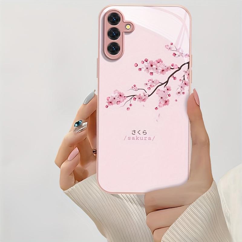 Rosa Kirschblüten gehärtetes Glas Handyhülle geeignet für Samsung Galaxy S26 S25 S24 S23 S22 S20 FE/Ultra/Plus stoßfest