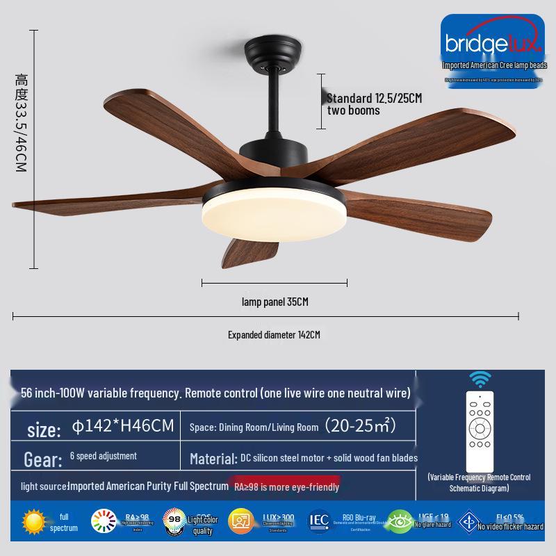 Mid-Century Walnut Ceiling Fan Light for Nordic Living Room, Bedroom, or Dining Room - Solid Wood Design