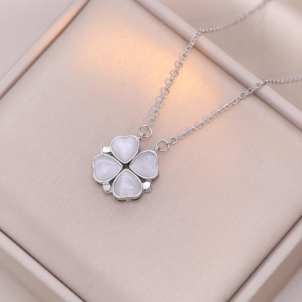 1pc Heart Shaped Four Leaf Clover Pendant Necklace Jewelry Zircon Women Love Clavicle Chain Gifts Openable ChokerJewelry