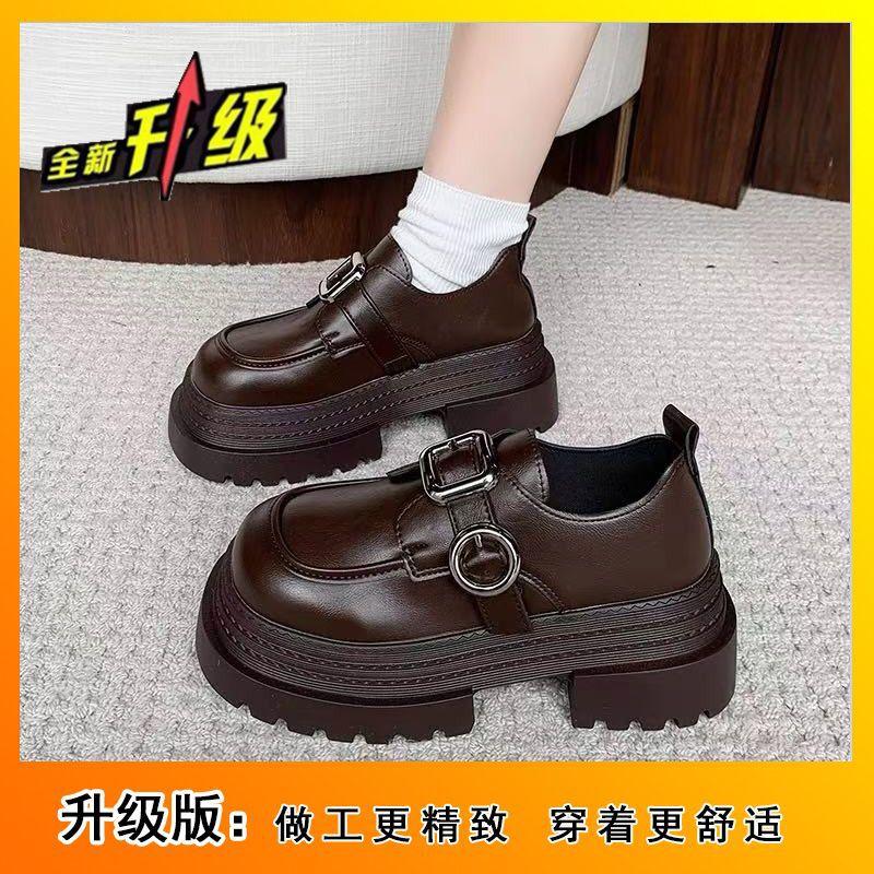 British Style Fashion Small Leather Shoes Platform Single Shoes Women's Metal Buckle Muffin Heightening Loafers 2025 New Autumn and Winter