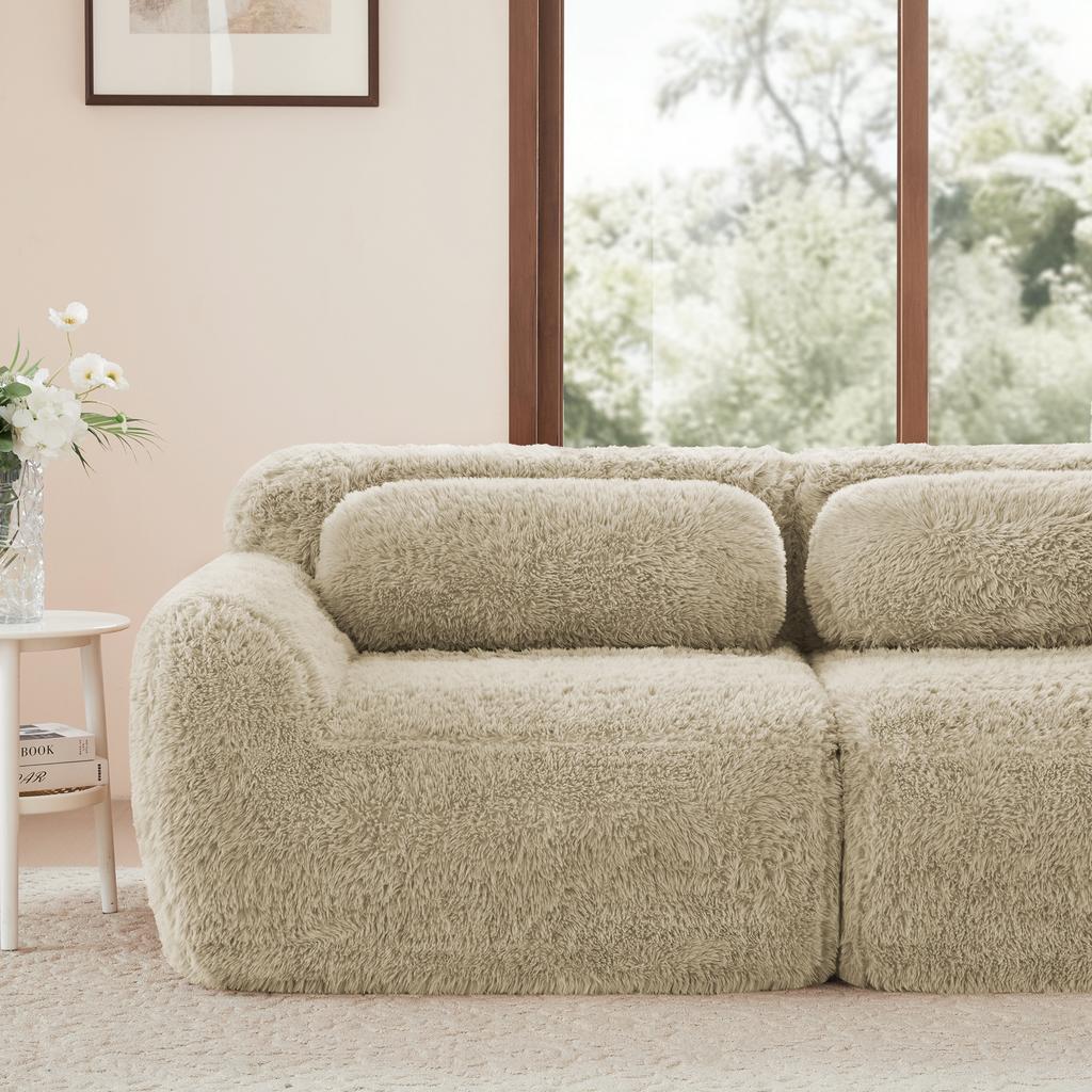 Aviana Armless Sofa W/Pillow Plush Fabric-Light Khaki