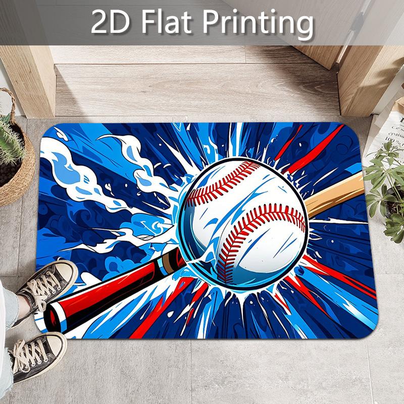 1pc Baseball Bat Patterned Floor Mat, Trendy Sports Style Print, Front Door Welcome Mat, Non-Slip And Machine Washable Large Size Door Mat, Indoor/Out
