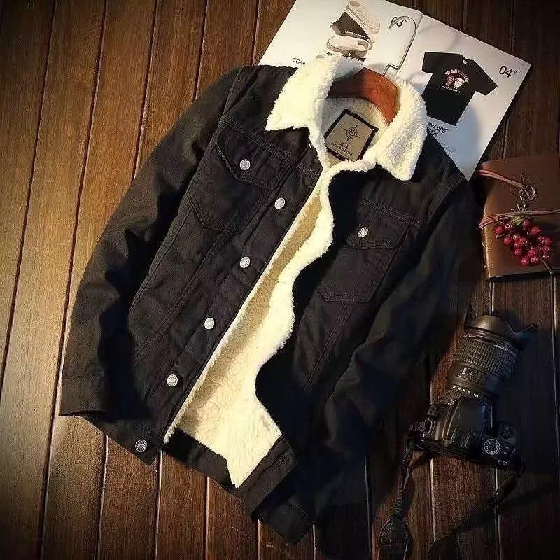 

Men s Trendy American Retro Velvet-Lined Denim Workwear Jacket 3XL светло-синий