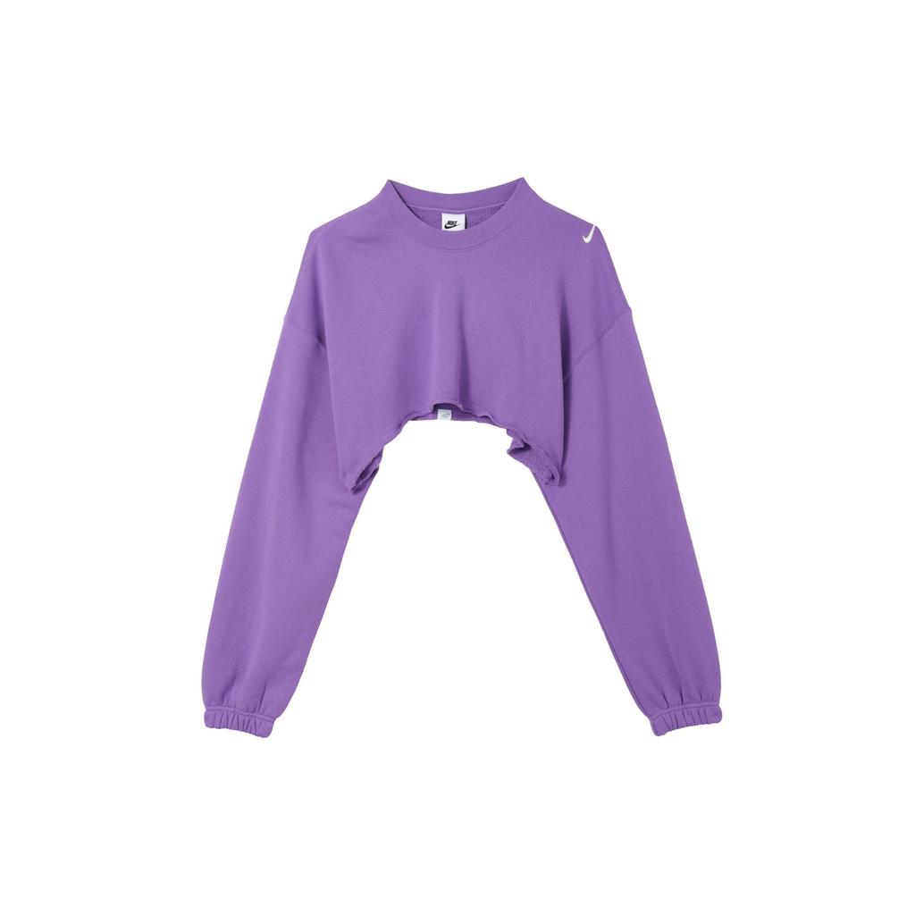Nike Sportswear Oversized Lightweight Cropped Pullover Long Sleeve Top Women Tops Raspberry Black FV7510-521