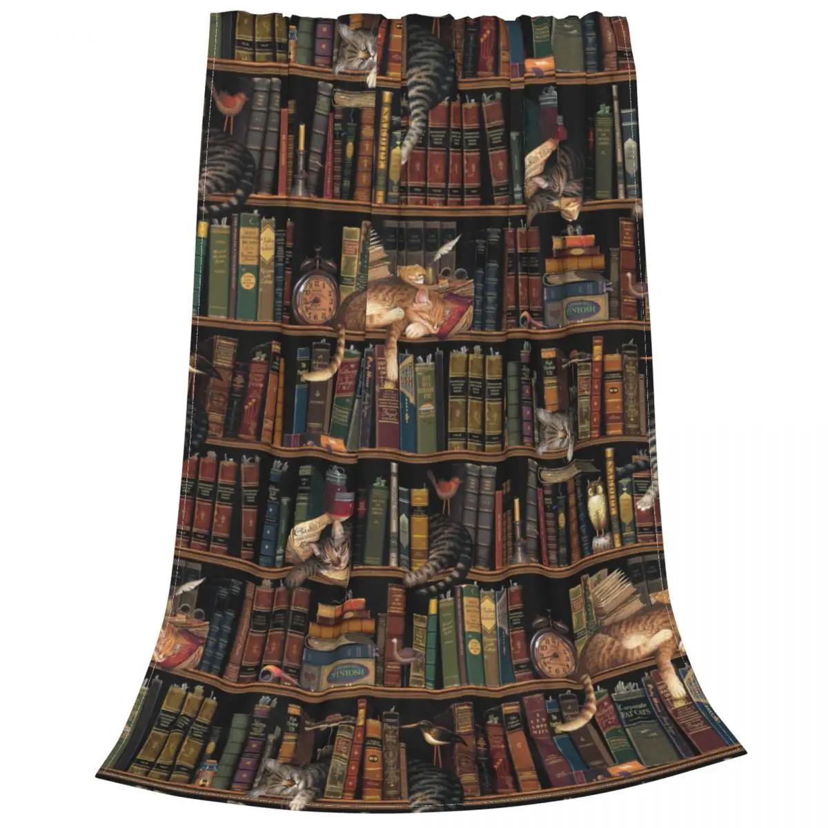 

Reading Antique Books Blanket Mysterious Cats Flannel Novelty Warm Throw Blankets for Home Autumn/Winter 30x40in