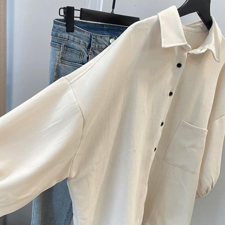 Loose and Casual Oversized Cardigan Shirt for Women, Spring and Autumn Hong Kong Style with Big Size and Relaxed Fit