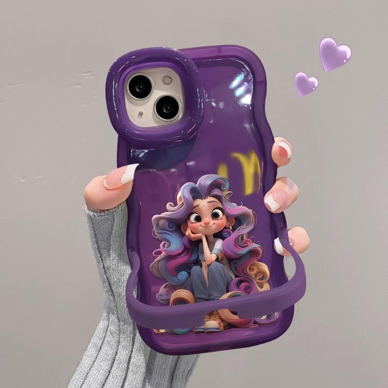 Curly Hair Girl Suitable for Iphone16 IPhone Case 15promax Double Stand 14 Cute 13 Wave Side 12