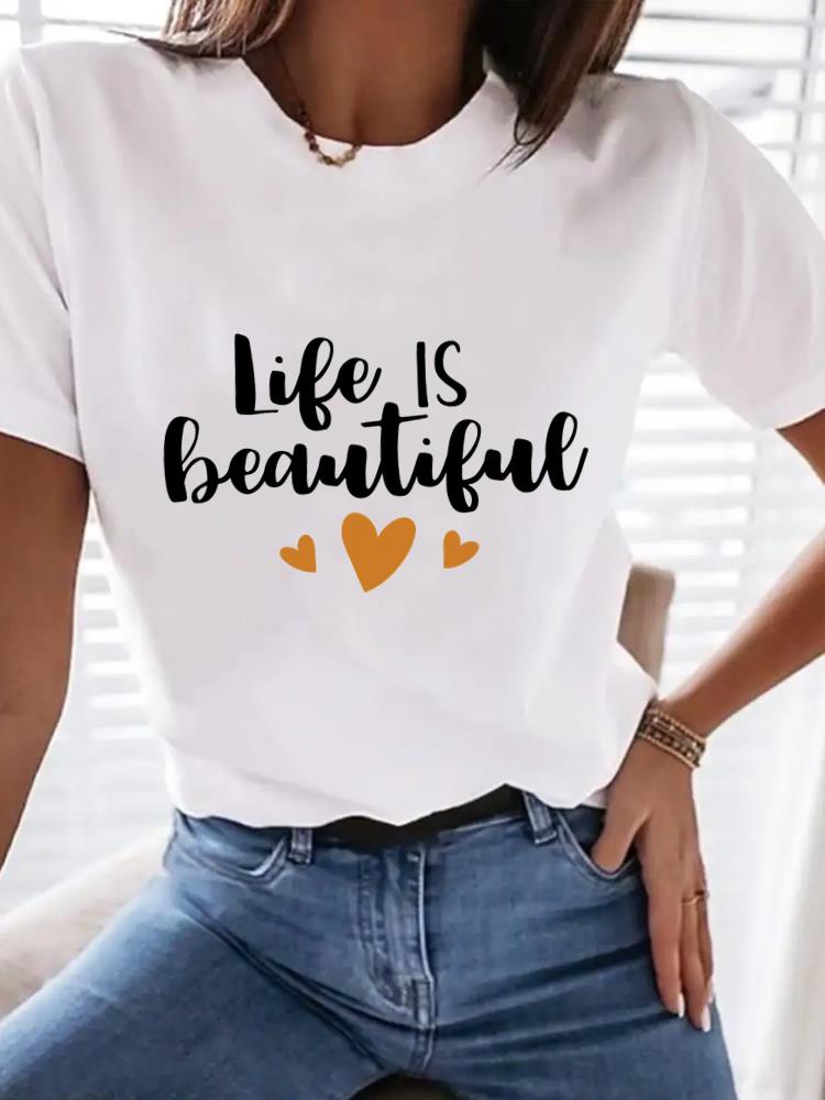 (Asian Size) letter style 90s Women Clothing T Shirt Woman Top Fashion Female Short Sleeve Graphic T-shirts Print Tee