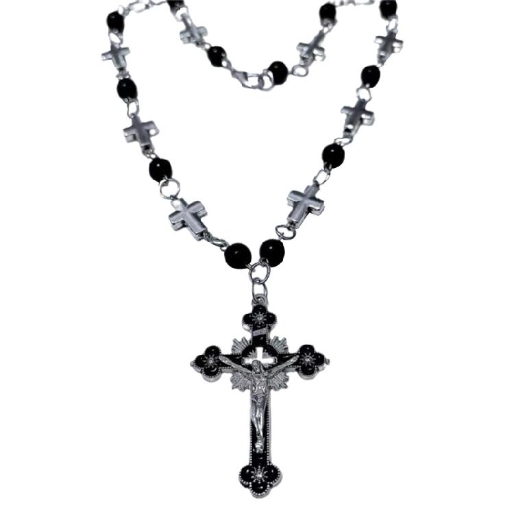 Fashionable Cross Pendant Necklace Pearls Beaded Chain Hiphop Collarbone Chain