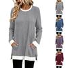 Women's Casual Stretch Knitted Top with Frayed Hem and Slit Pocket Design