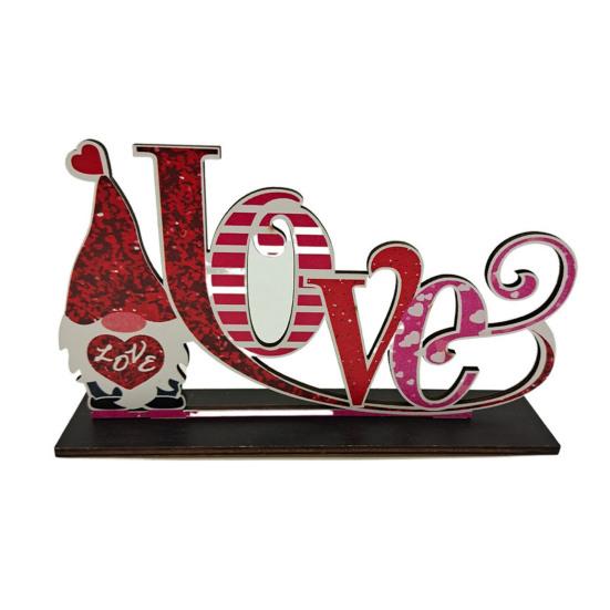 Valentine's Day Wooden Table Sign Romantic Love Heart Shape Tiered Tray Decor Freestanding Tabletop Centerpiece for Desk Shelf Home Decor