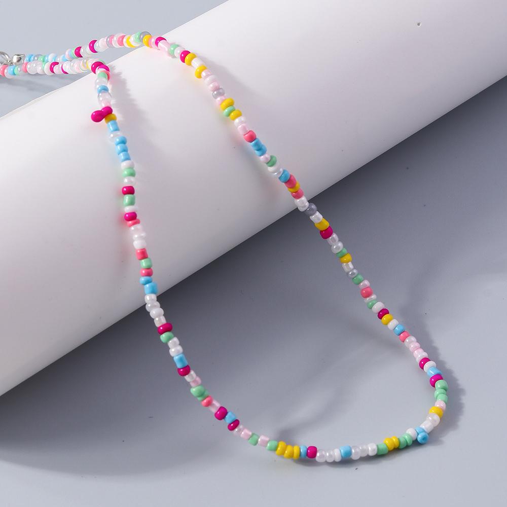 Fashion Candy Color Beaded Necklace Colorful Beads Boho Choker Necklace for Women Girls Holiday Jewelry Gifts