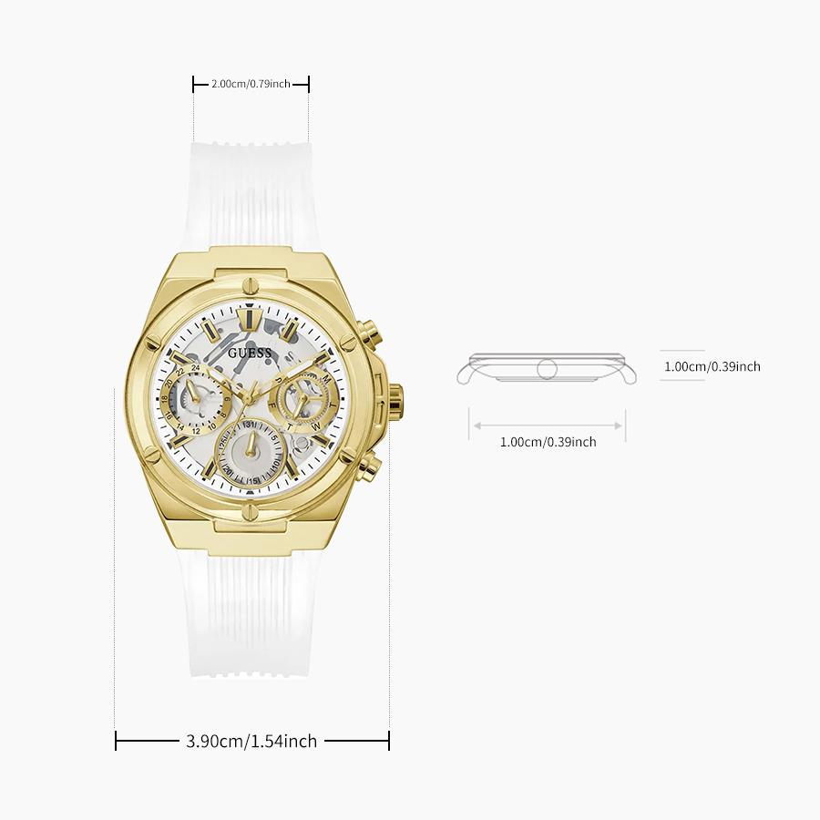 Women's Fashion Three-Eye Multi-Function Skeleton Gold Dial Silicone Strap Quartz Watch -GW0409L2