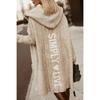 Letter Hooded Cardigan Knit Sweater Women Autumn Winter Loose Long Sleeve Coat Long Knitted Jacket Pocket Overcoat Office Lady
