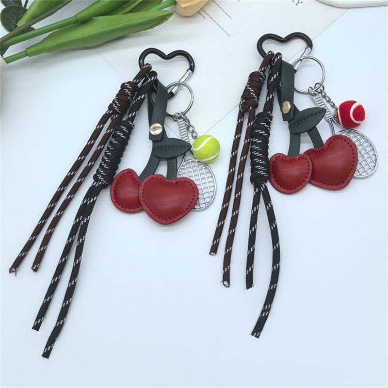 Heart Braided Rope Hand-Woven Handmade Cherry Shaped Bag Pendant Anti-Lost Y2k Tennis Racket Handbag Hanging