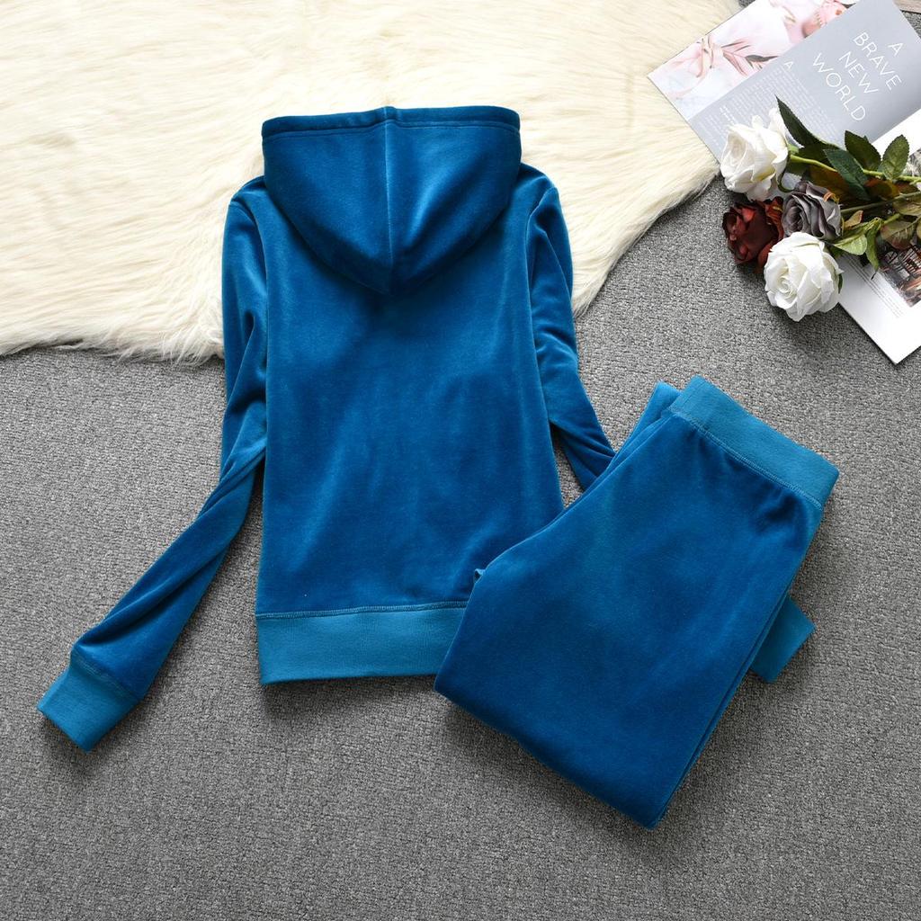 Women's Velvet Casual Sportswear Set: Solid Color Cardigan Hoodie & Slim Fit Sweatpants