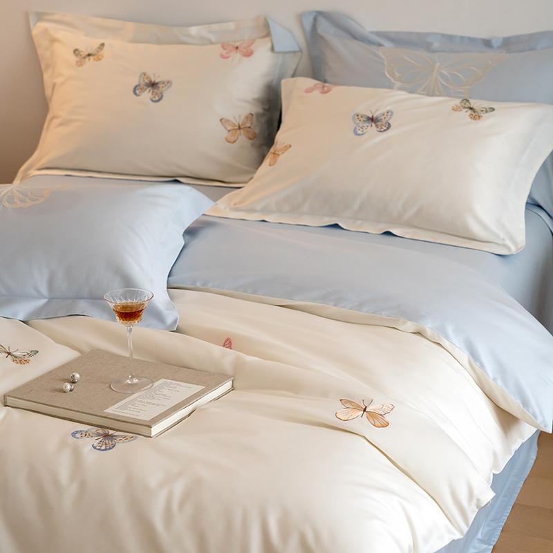 3pcs butterfly embroidery Bedding set Duvet Cover Set (1*Duvet Cover + 2*Pillowcase, Without Core)for bedroom guest room