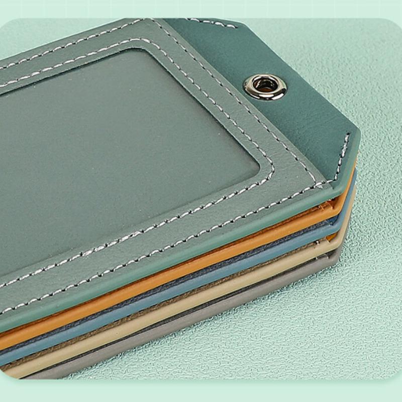 2 Card Slot Employee Work ID Card Set Hanging Rope PU Leather Bus Meal Card Chest Badge