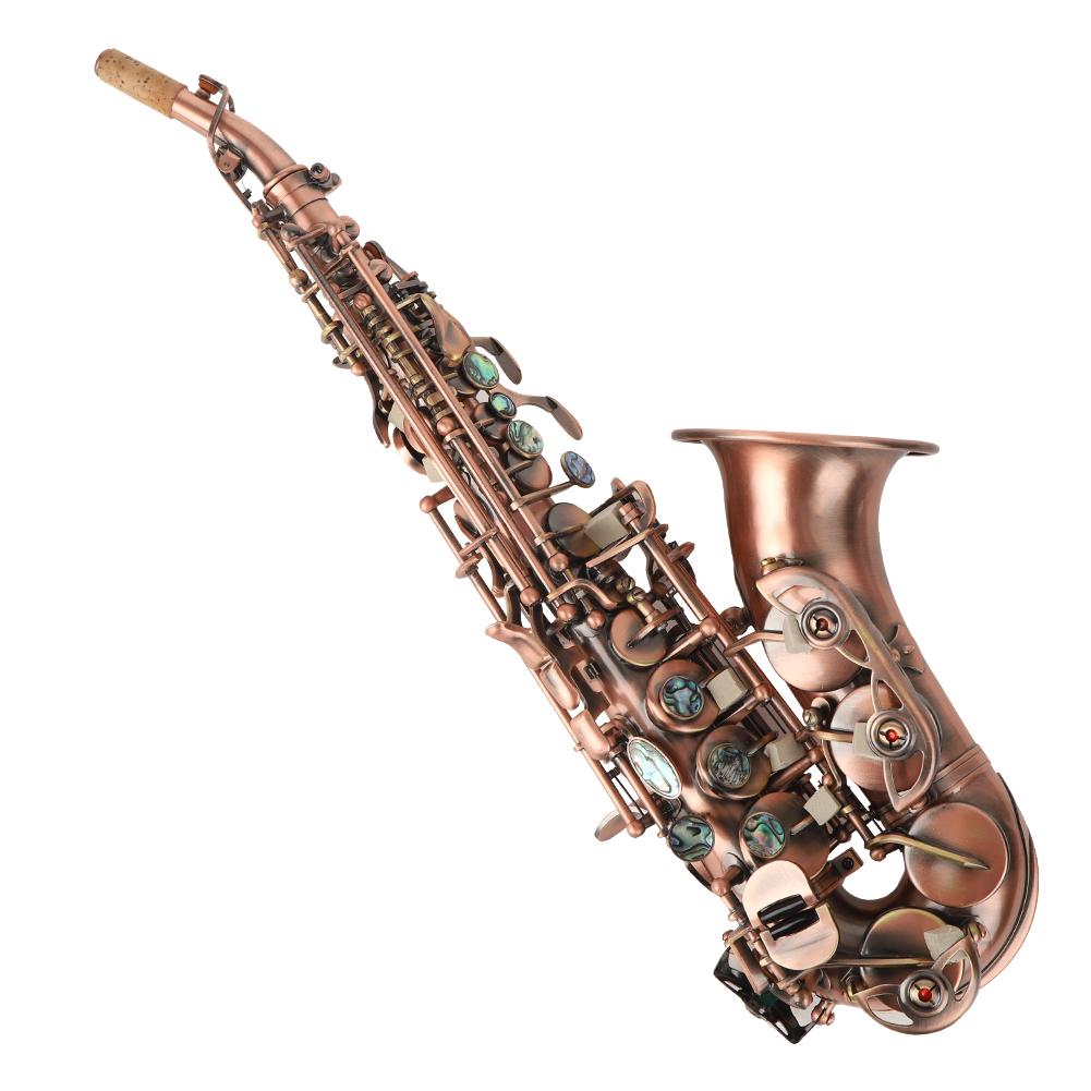S97 Soprano Saxophone Set Elbow Tube Red Antique Abalone Shell Button Saxophone