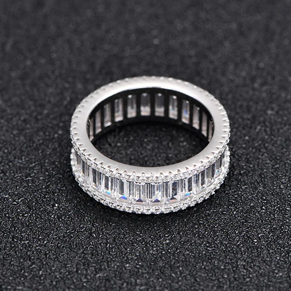 New Rectangular Mosaic Created Moissanite Diamond 925 Silver Engagement Rings for Women Wedding Fine Jewelry