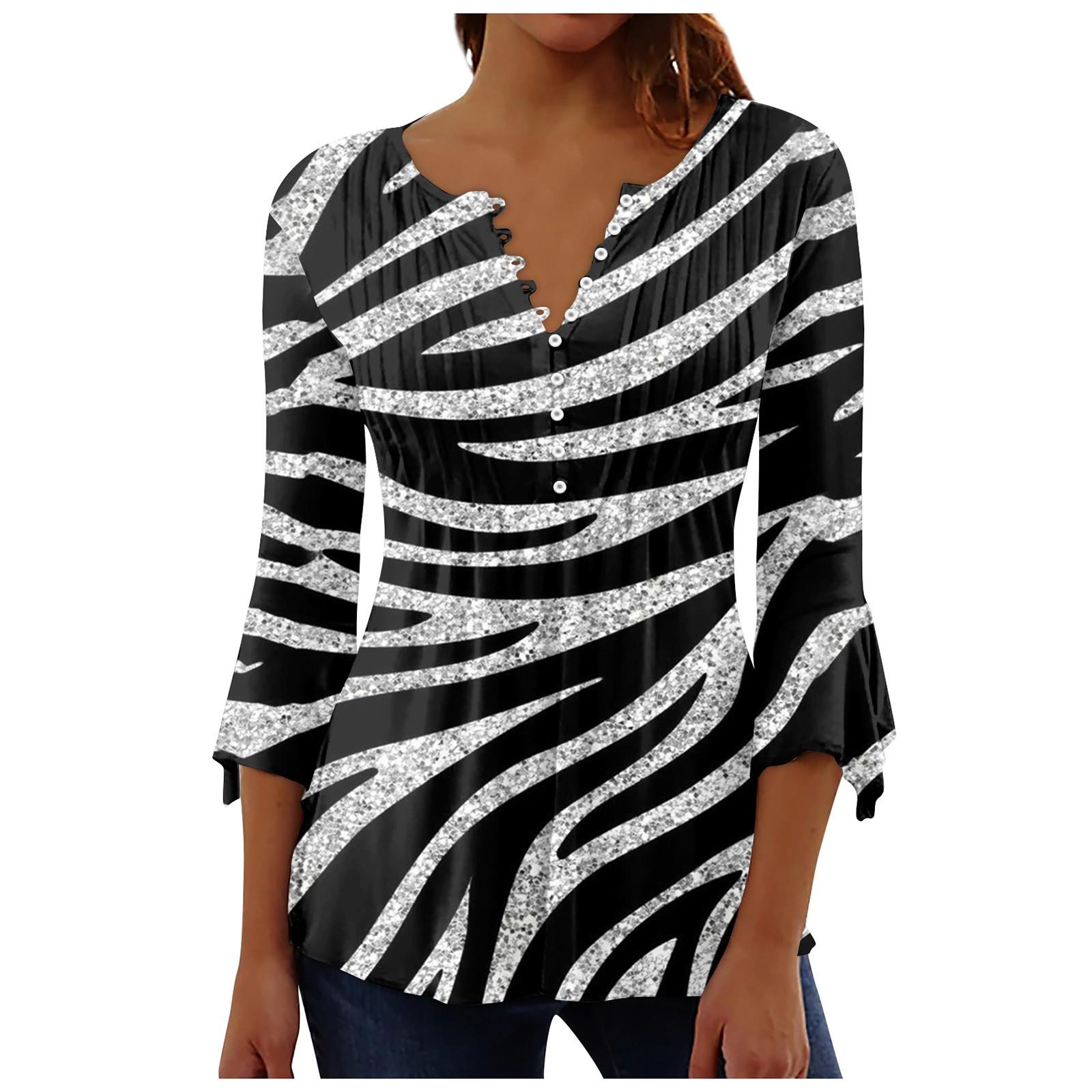 

Женская рубашка на пуговицах, топ с цветочным принтом, летняя повседневная блузка с рукавом 3/4 и V-образным вырезом L чёрный