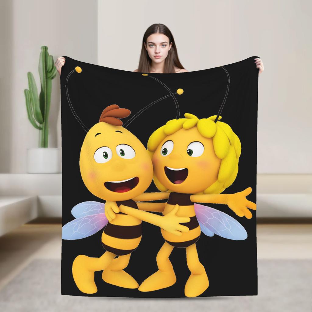 Maya The Bee With Flowers Cartoon Throw Blanket for Couch  Fuzzy Soft Plush Blanket 50x60 Inches Multiple Sizes Bedspreads