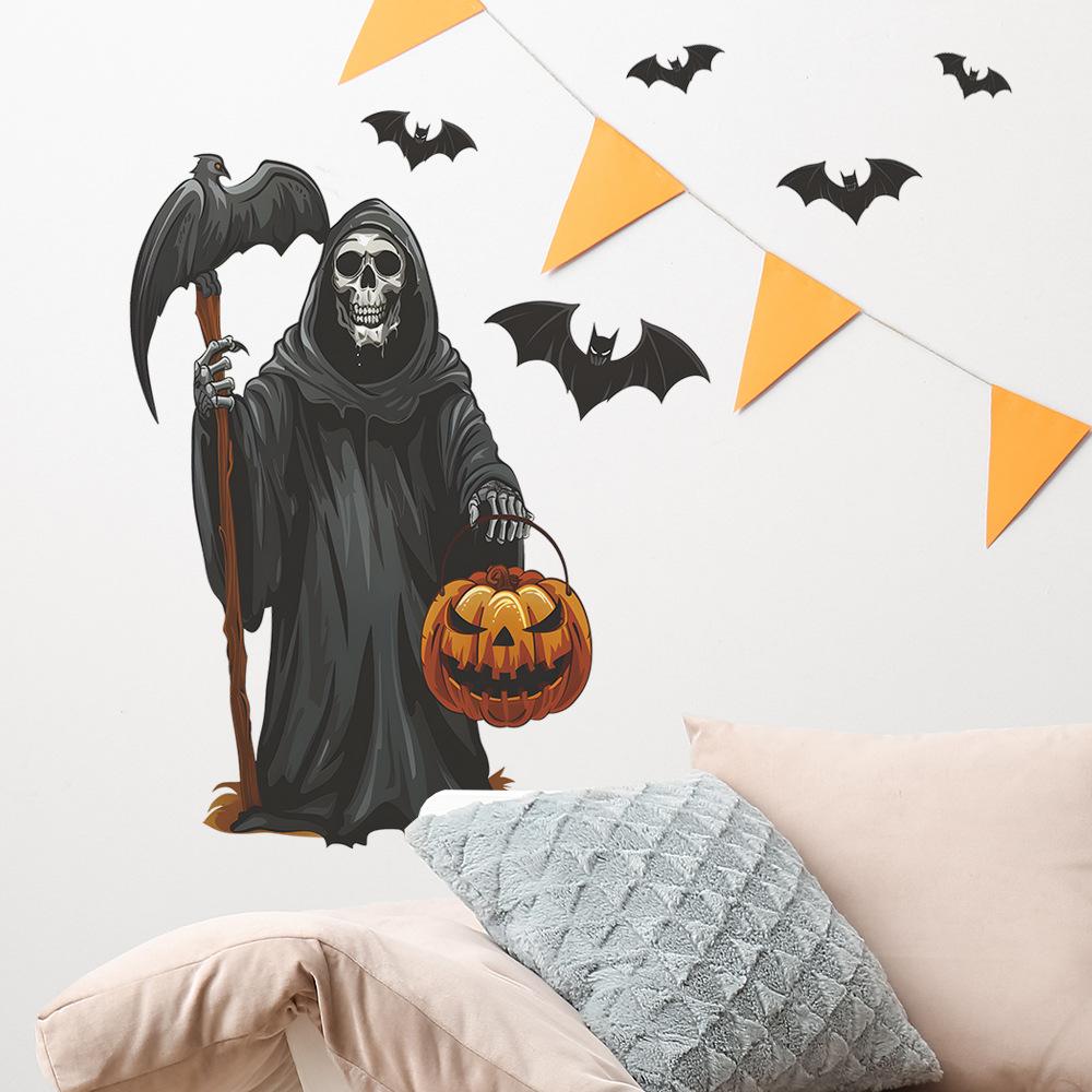 Fun-e115 Halloween Black Skull Sickle Bat Bedroom Living Room Background Decorative Wall Sticker