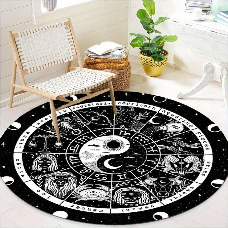 S Black White Sun Moon Constellations Round Rug Nonslip Area Rug Office Chair Mat Carpet For Living Room Bedroom Home Decor
