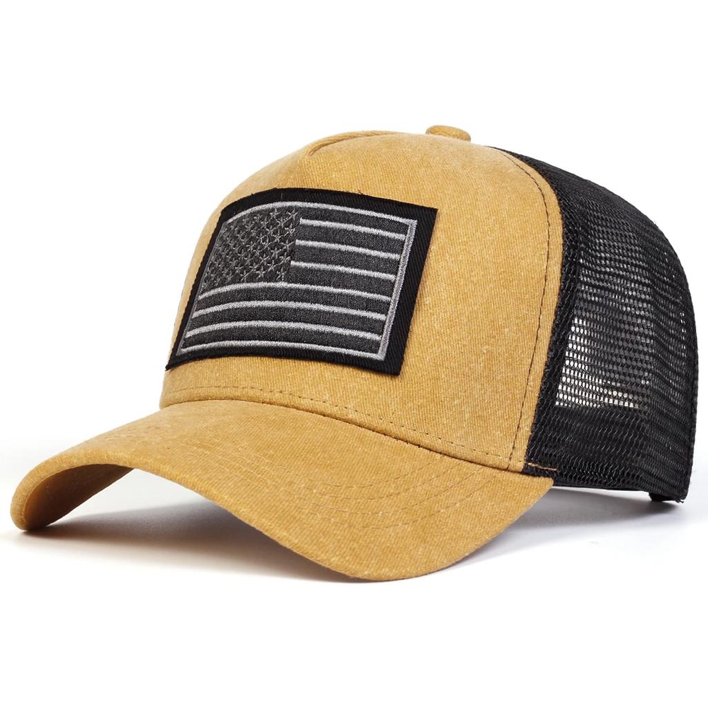Women American Flag Embroidery Washed Baseball Net Caps Spring And Summer Outdoor Use Adjustable Casual Hats Sunscreen Hat For Men And