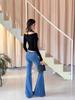 Women's High Waist Flared Wide Leg Jeans - Retro Horseshoe Design for Autumn/Winter
