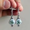 Vintage Gray Evil Eye Doll Pendant Earrings - Gothic Style