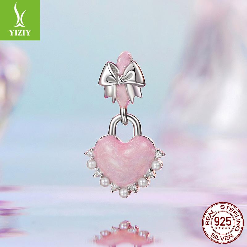 Heart Series Beaded Combination Diy Bracelet Accessories 925 Silver Light Luxury Jewelry Pink Valentine'S Day Gift